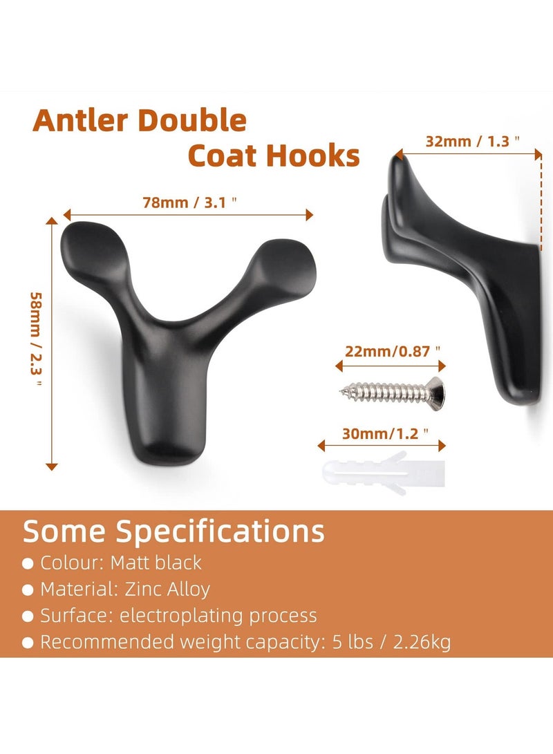 SYOSI, 4pcs Wall Mounted Coat Hooks, Antler Double Prong Durable Hooks Heavy Duty, Minimalist Design Hook for Hat Key Towel, Bath Robe - Image 2